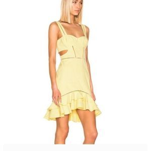 Jonathan Simkhai Dress Size 8 Yellow Seersucker Gingham Cut Out Mini Flounce